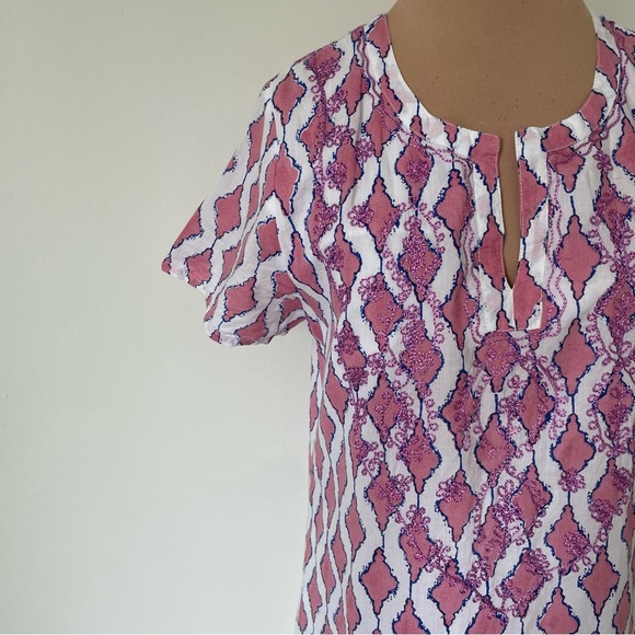 Roberta Roller Rabbit Moroccan Tile Block Cotton Short Sleeve Tunic Dress EUC M - Picture 4 of 8